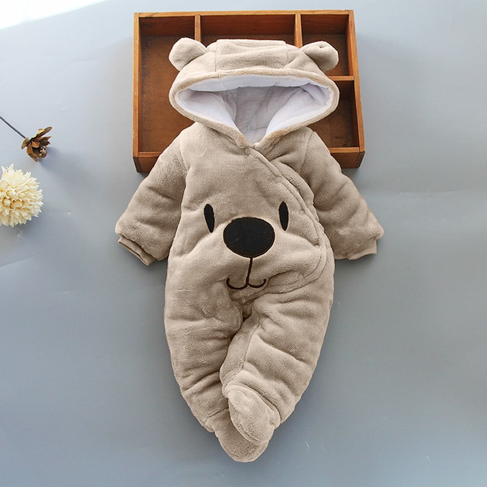 Newborn Baby Fleece Jumpsuit - Hooded Bear Romper With Zipper, Winter Snowsuit For Boys & Girls