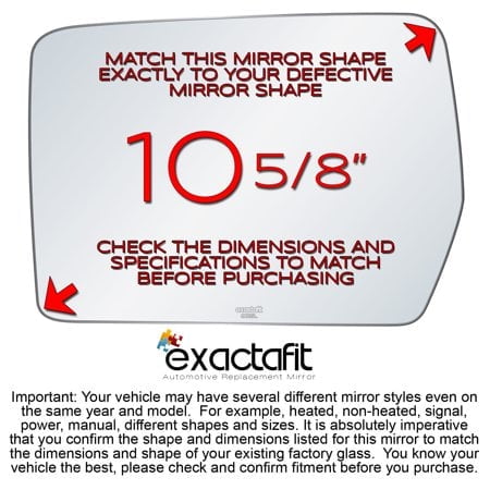 exactafit 8615L Driver Side Mirror Glass Replacement Fits 2004-2010 Ford F150 Left Hand 3m Adhesives
