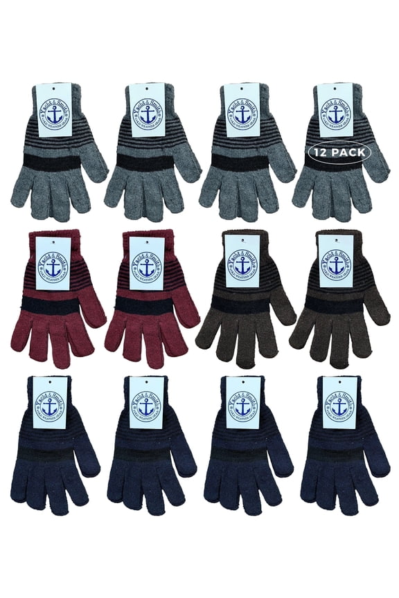 12 Pair Of Mens Womens Stretchy and Warm Assorted Design Winter Gloves