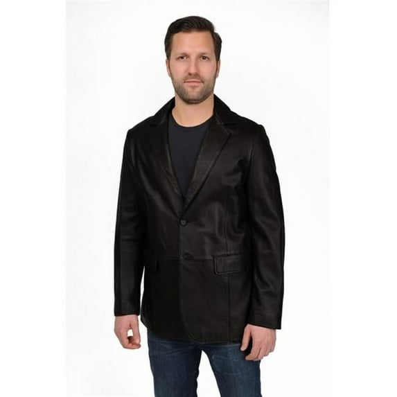 excelled men's tall size lambskin leather blazer, black 42