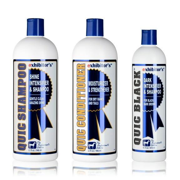 Exhibitor's Quic Black System Includes 32 oz Quic Shampoo, 32 oz Quic Conditioner, and 16 oz Quic Black for Dark Bays & Black Coats