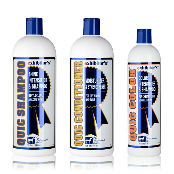 Exhibitor's Quic Color System Includes 32 oz Quic Shampoo, 32 oz Quic Conditioner, and 16 oz Quic Color for Copper & Honey Highlights on Chestnuts, Sorrels, and Horses' Coats