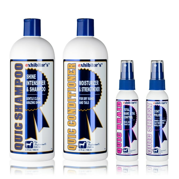 Exhibitor's Quic Shampoo & Conditioner (32 oz Each) + Free Quic Braid & Quic Sheen (4 oz Each) Enhances Shine, Softness & Perfect Braids