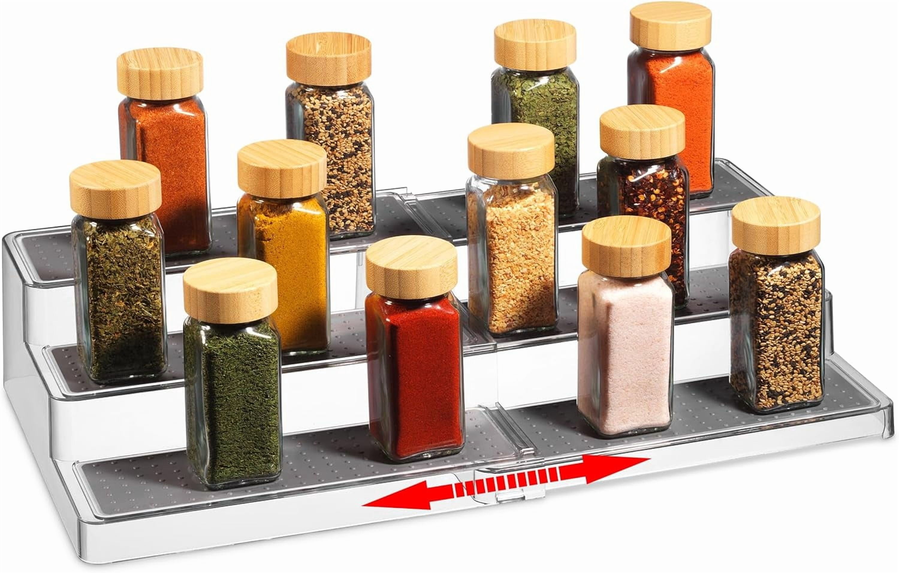 expandable spice organizer rack - 3-tier - clear adjustable tiered ...