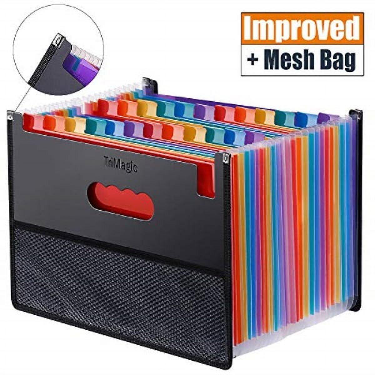 expanding accordion file folder 24 pockets, trimagic filing box with unique mesh bag design