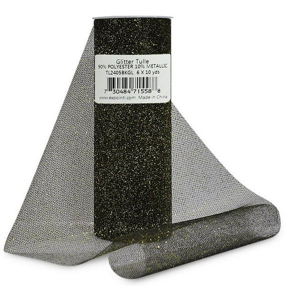 expo international glitter tulle 6-inch fabric spool, 10-yard, black/gold