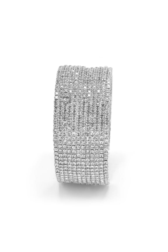This exquisite silver bracelet, adorned with twelve rows of sparkling crystal-encrusted memory wire, is sure to add a touch of sophistication and elegance to any ensemble.
