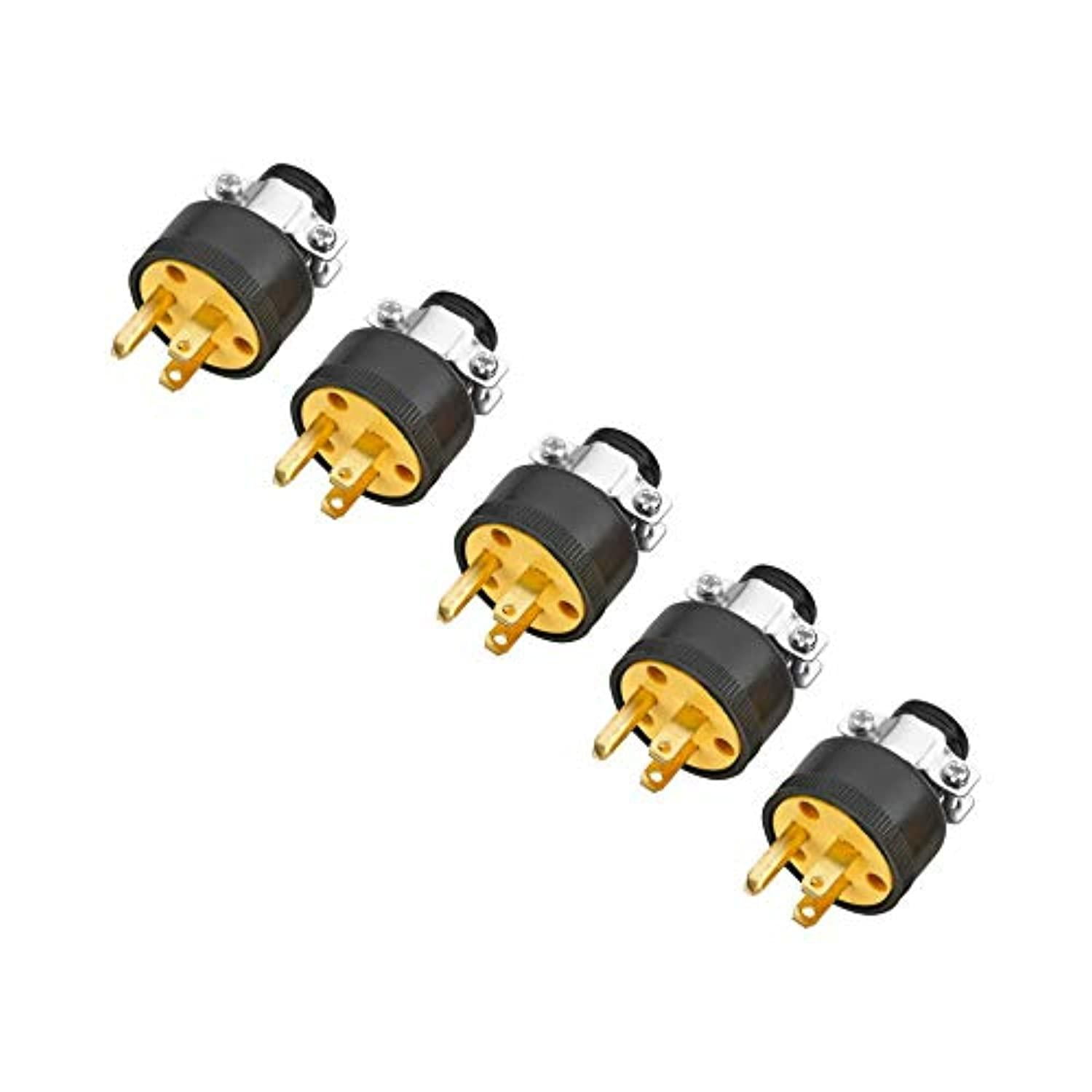 extension cord electrical wire repair end 15 amp, 125 volt | male 3-prong grounding replacement connectors set | safety-rated connection | triple-drive screws for easy installation (5 pieces)