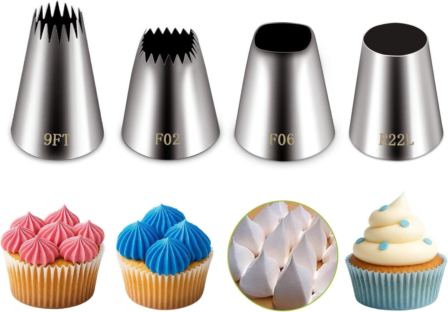 extra large piping tips set (F02 F06 9FT R22L), stainless steel round ...