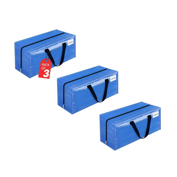 Luxuriaz Heavy Duty Zippered Storage Bags for Moving, Collapsible Clothing Storage Containers, Pack of 3