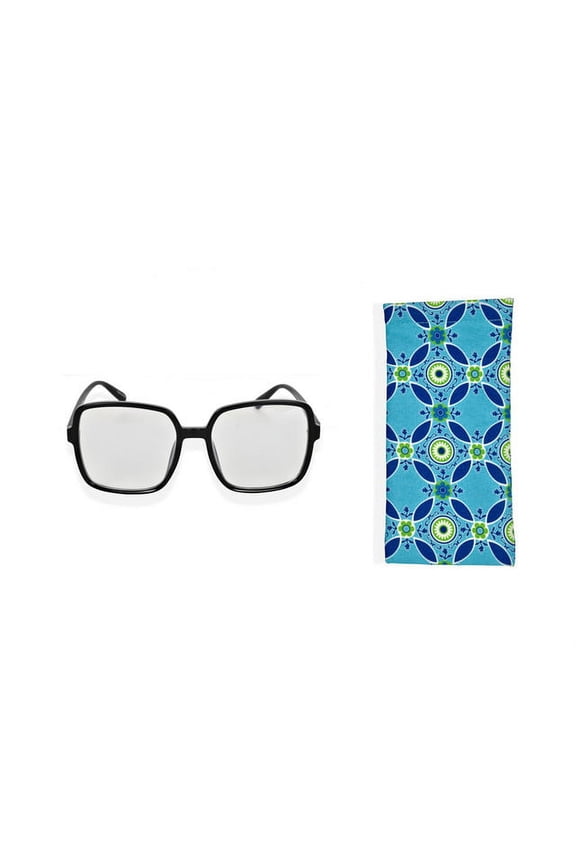 Adult Black Frame Blue Light Blocking Glasses with Blue Eco Friendly Case