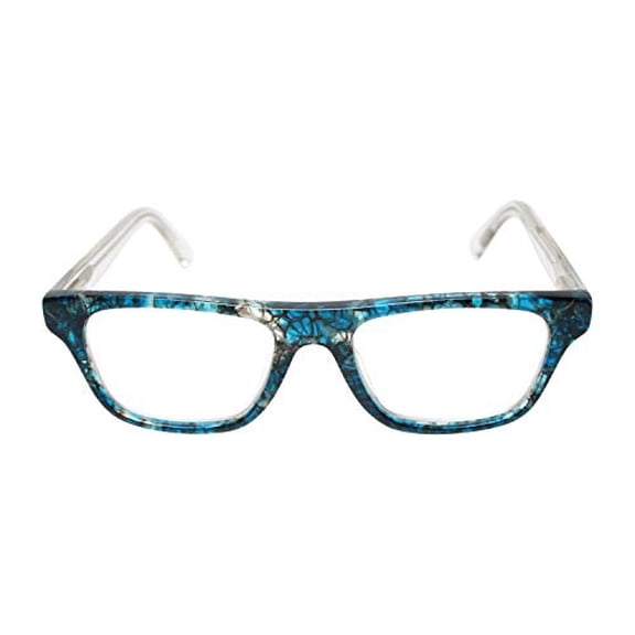 eyebobs Smokin Unisex Premium Reading Glasses for Men and Women | Rectangle Eye Glasses (Blue Marbled Front With Clear Crystal Temples, 2.25)