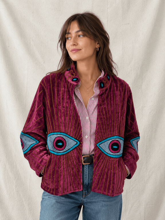 eyes Design Suzani Work Short Jackets 100% Cotton velvet Suzani jacket for women best for gifting