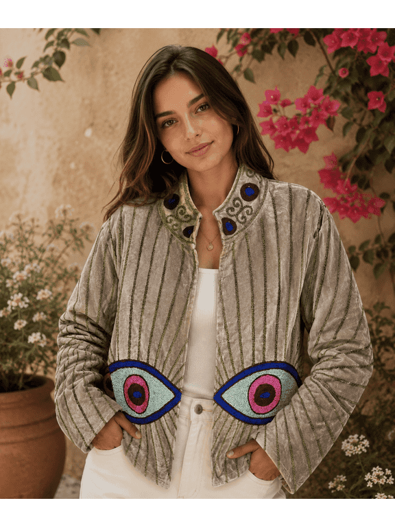 eyes design Suzani Work Short Jackets 100% Cotton velvet Suzani jacket for women best for gifting