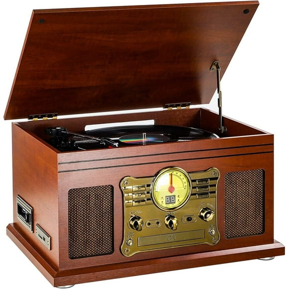 eyesen Bluetooth Belt Drive Turntable with Accessories Included, Mahogany