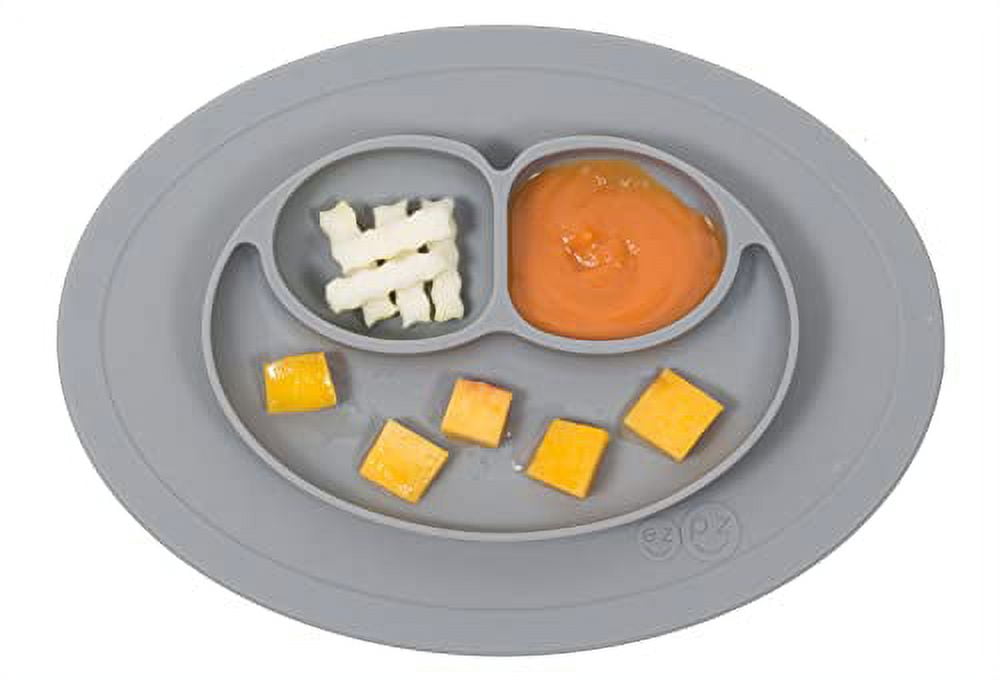 ez pz Mini Mat (Gray) 100 Silicone Suction Plate with Builtin Placemat for Infants