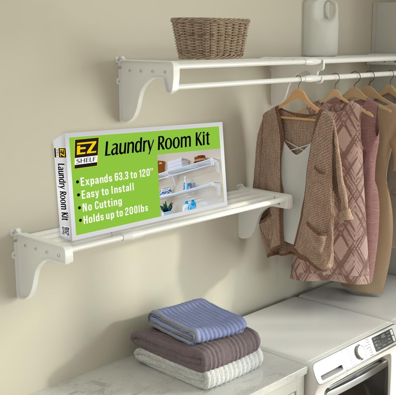 ez shelf diy expandable organizer shelves for laundry utility room over washer dryer wall storage wire shelving alternative 2 shelf pack expands from 64 to 120 1 she Walmart