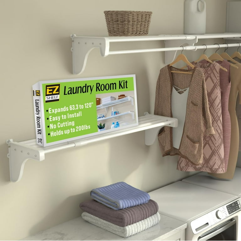 ez shelf diy expandable organizer shelves for laundry utility room over washer dryer wall storage wire shelving alternative 2 shelf pack