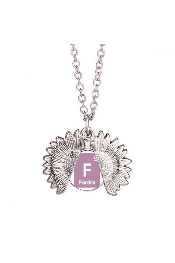 f fluorine checal element science sunflower necklace pendant locket jewelry
