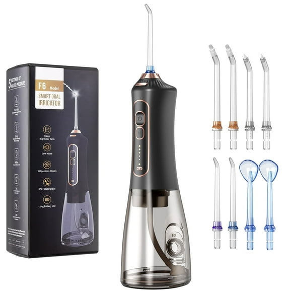Cshidworld Water Dental Flosser, 300ML Portable Oral Irrigator for Teeth, 5 Modes and 8 Jet Tips,Rechargeable Irrigation Cleaner, Cordless Water Dental Picks for Cleaning