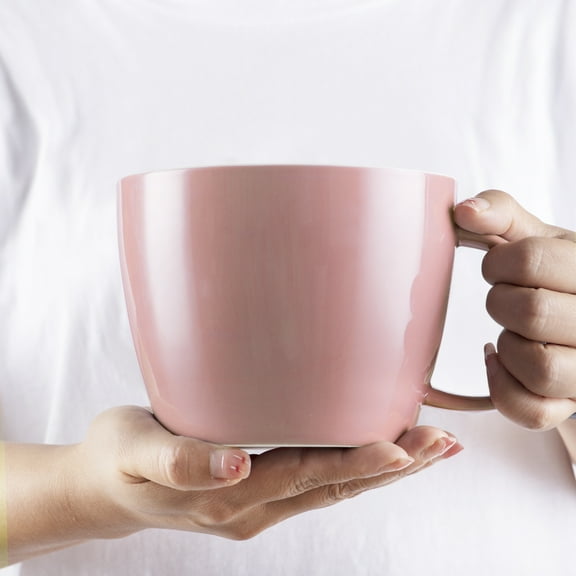 fMSDD Extra Large Coffee Mug, Pink Ceramic Coffee Cup, Soup Bowl with Handle 30oz for Office Home and Gift Idea, Dishwasher and Microwave Safe