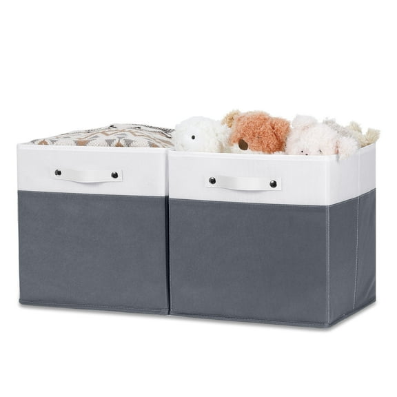 Bidtakay Storage Bins Collapsible Fabric Storage Cube Organizer with Handles 11x11x11 Inches Lightweight 2-Pack Clothes Baskets Waterproof Small Storage Cube Bins with Hard Board White/Grey
