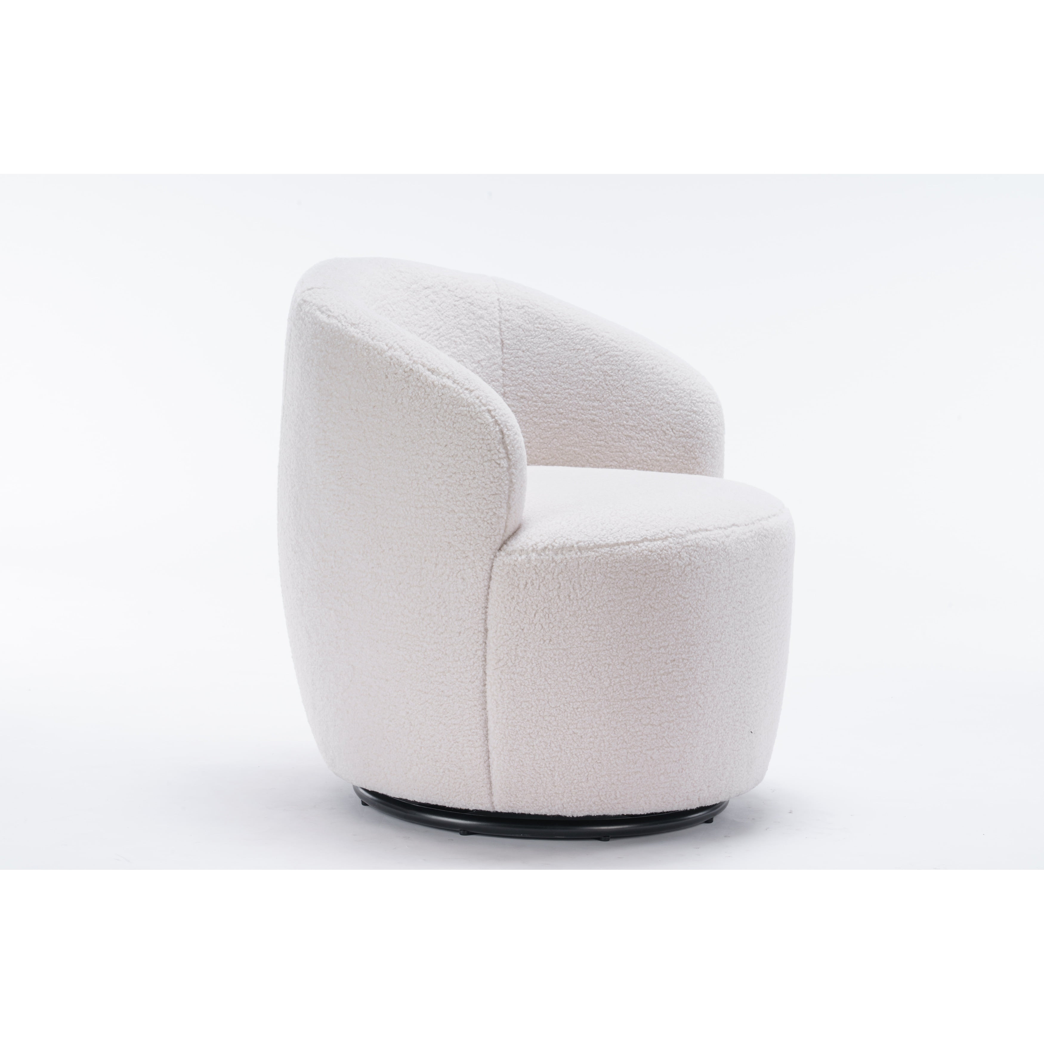 White Teddy Fabric Swivel Barrel Accent Armchair with Wooden Frame