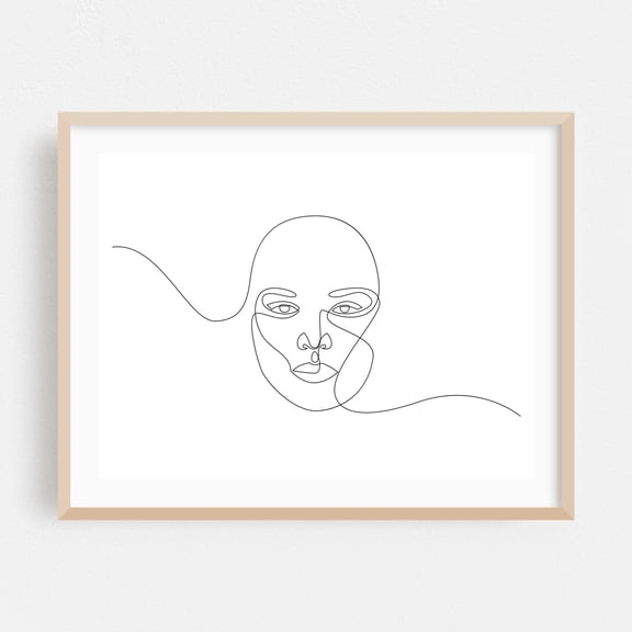 face single line drawing - s'14_2 - Line Drawing Line Art Abstract Minimalist Modern Art Portrait Sketch Fashion Oak Framed Wall Art Print 30 x 40 inches