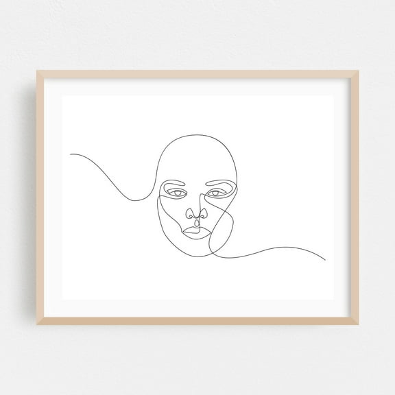 face single line drawing - s'14_2 - Line Drawing Line Art Abstract Minimalist Modern Art Portrait Sketch Fashion Oak Framed Wall Art Print 5 x 7 inches
