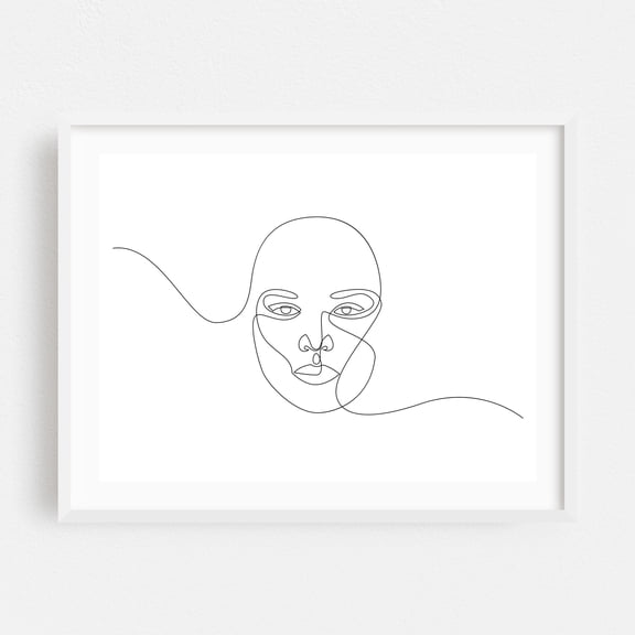 face single line drawing - s'14_2 - Line Drawing Line Art Abstract Minimalist Modern Art Portrait Sketch Fashion White Framed Wall Art Print 5 x 7 inches