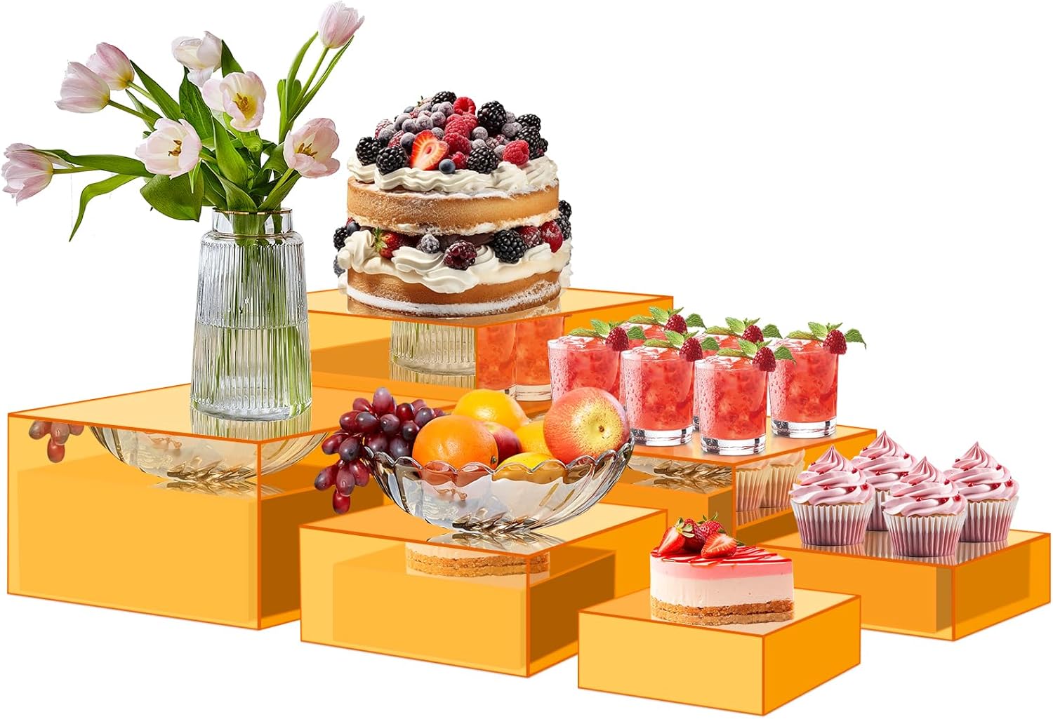 fagjfyj 6 Pcs Acrylic Risers for Display Gold Acrylic Cube Box Dessert ...
