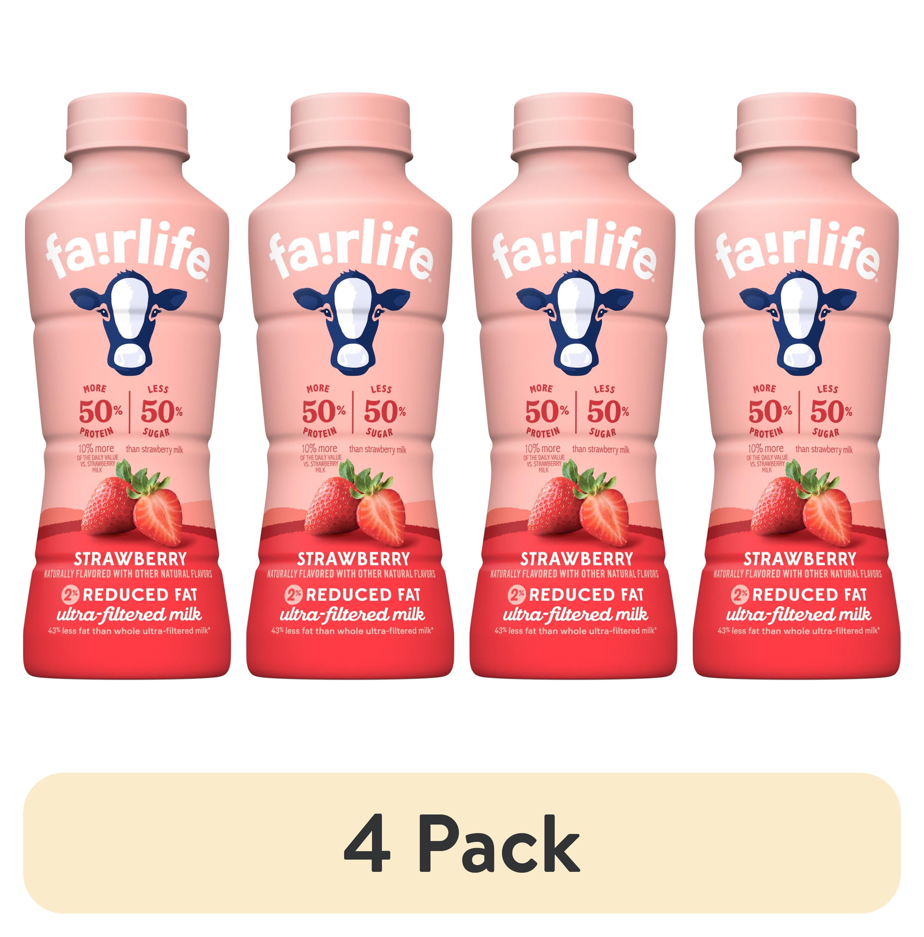 (4 pack) fairlife 2% Reduced Fat Strawberry Ultra Filtered Milk, 14 fl