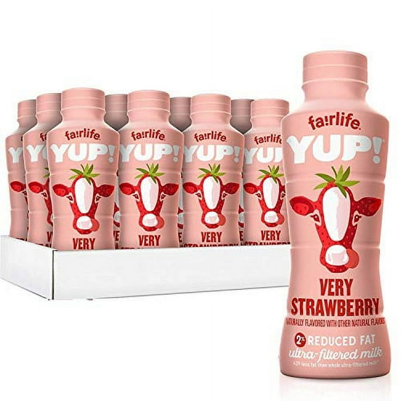 YUP! 2% Reduced Fat Ultra-Filtered Milk (Lactose Free), Very Strawberry, Single Serve, Shelf Stable 14 fl oz Bottles (12 Pack)