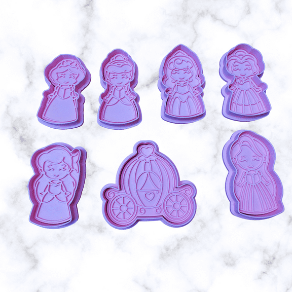 fairy Tale Princess and Princess friends and Carriage Cookie cutter and stamps fondant cutter