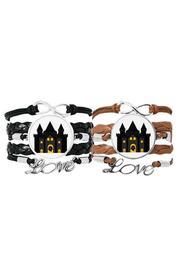 fairy tale castle colorful illustration bracelet hand strap leather wristband double set