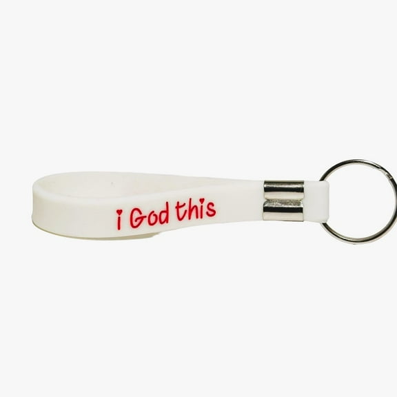 faith inspired \"i God this\" Spiritual Key Chain - White with Red Lettering