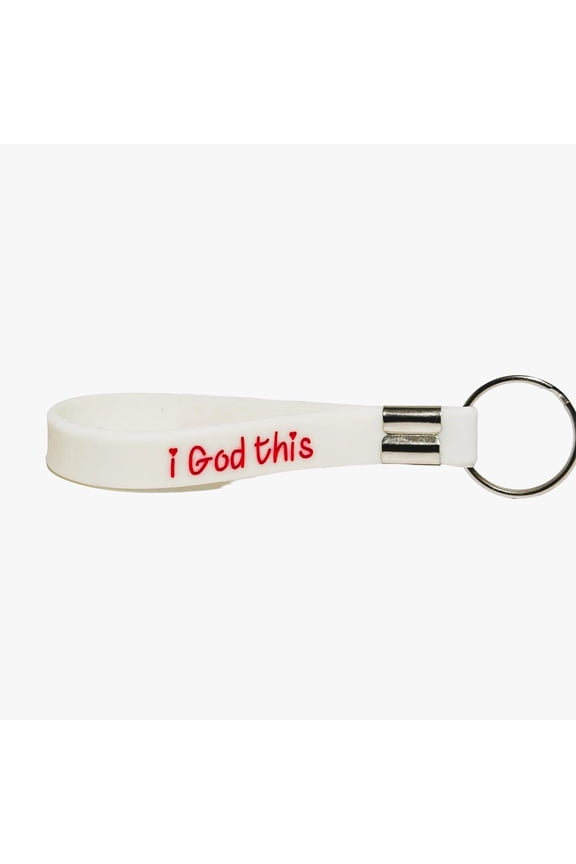 faith inspired "i God this" Spiritual Key Chain - White with Red Lettering