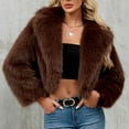 thumbnail image 1 of fall jackets,Coffee Womens Faux Fur Coat Cropped Fluffy Shaggy Jacket Long Sleeve Lapel Winter Furry Coat Outwear, 1 of 6