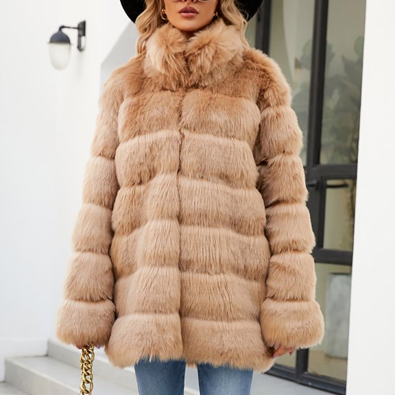 fall jackets,Khaki Womens Fuax Fur Coat Winter Warm Fluffy Faux Fur Parka Jacket Thick Plus Size Outerwear Overcoat