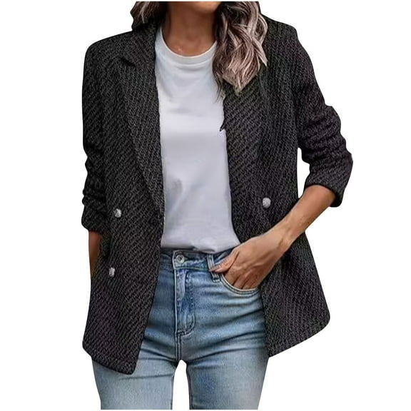 fall jackets for women 2025,Black 2025 Fall Women's Tweed Plaid Blazer Jacket - Fully Lined Fashion Business Casual Lapel Elegant Coat with Pockets