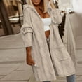 thumbnail image 1 of fall jackets for women 2025,Khaki Womens Fleece Zip Up Jacket with Pockets Oversized Long Sherpa Hoodie Fuzzy Windbreaker Jackets Warm Teddy Coat, 1 of 6