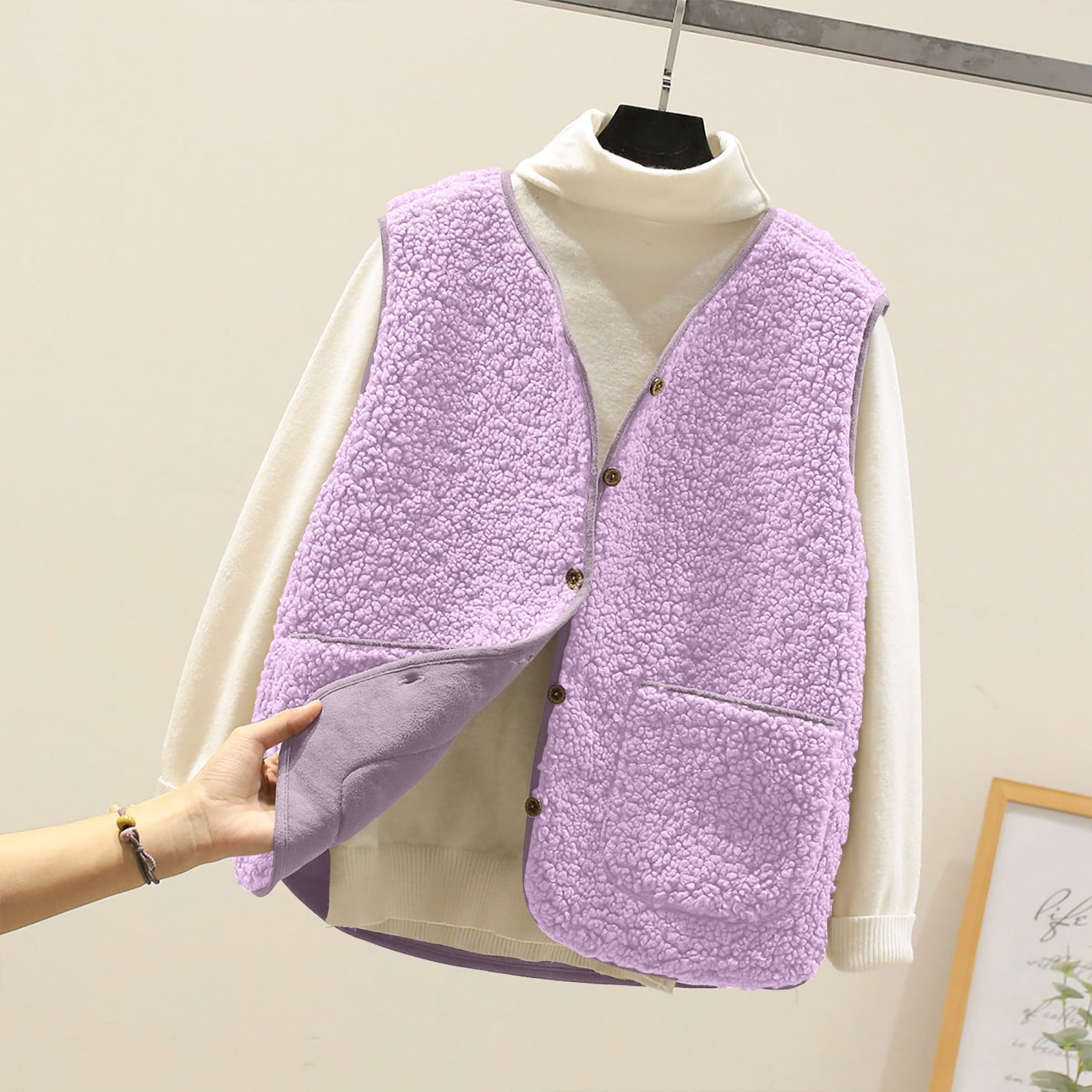 fall jackets for women 2025,Purple Women's Fleece Vests Button Warm ...