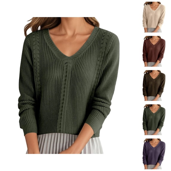 fall sweaters for women Women's Pullover Sweater Solid Color Casual Collar Long Sleeve Knitted Pullover for Soft Comfortable Warm Winter Wear