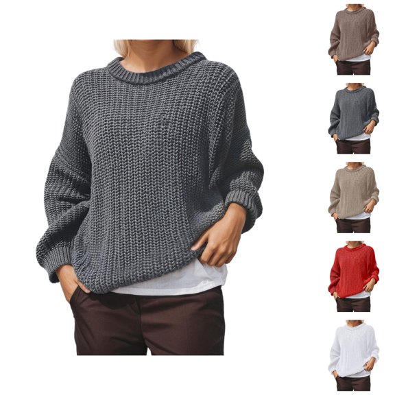 fall sweaters for women Women's Pullover Sweater Casual Oversized Soft Knit Long Sleeve Crewneck Tunic Top for Comfortable Loose Fit in Winter and Fall