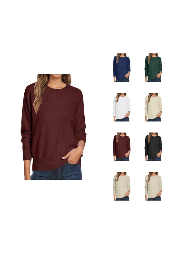 fall sweaters for women Women's Pullover Sweater Women Oversized Casual Crewneck Long Sleeve Knit Lightweight Cozy Sweater With Chest Pocket Pullover Top