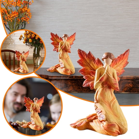 fall wedding decor,Autumn Angel Figurine, Fall Resin Statue with Leaf Wing Design, Rustic Thanksgiving Tabletop Decoration for Home Shelf Mantel Office