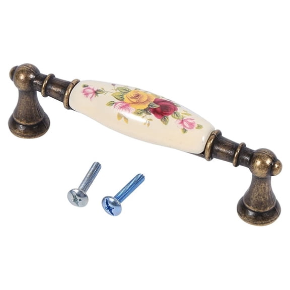 family Vintage Rural Flower Pattern Ceramic Bronze DIY Door Handles Cabinet Cupboard Drawer Knobs Pull[Z7 hole pitch 128MM]