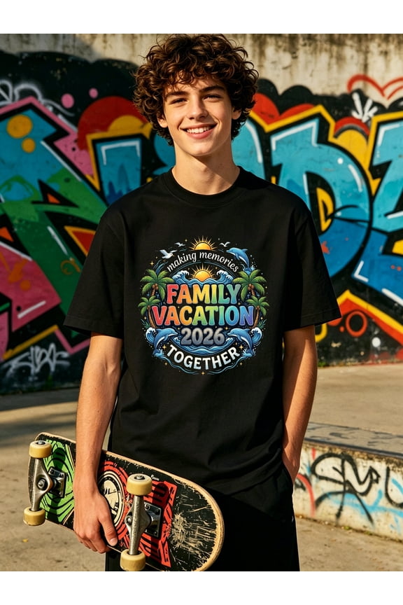 family vacation 2026 t shirt teenagers t shirt 100 funny slogan tees hip hop oversized shirt crew neck summer camp clothing birthday party gift outdoor sports tr