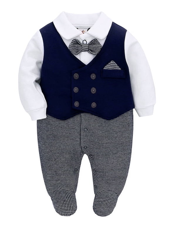 0-12 Months Baby Boy Formal Bodysuit One Piece Gentleman Romper