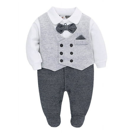 famuka 0-12 Months Baby Boy Formal Bodysuit One Piece Gentleman Romper